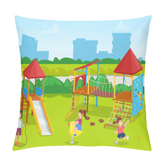 Personality  Pupils On School Playground, Classmates Vector Pillow Covers