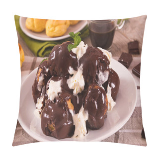 Personality  Chocolate Profiteroles On White Dish. Pillow Covers