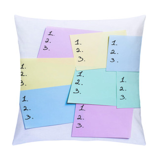 Personality  Top View Of Numbers On Multicolored Paper Notes On White Background Pillow Covers