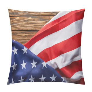Personality  Top View Of Usa Flag On Wooden Surface With Copy Space Pillow Covers