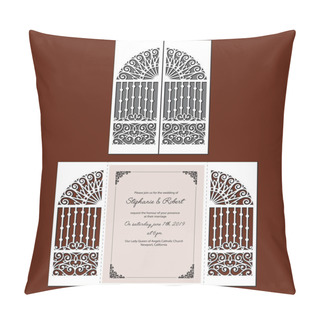 Personality  Laser Cut Template Of Wedding Invitation With Fold Gate With Lace Pattern At Vintage Style. Envelope With Ornate Abstract Ornament For Greeting Card. Openwork Vector Silhouette. Steel Sliding Door. Pillow Covers