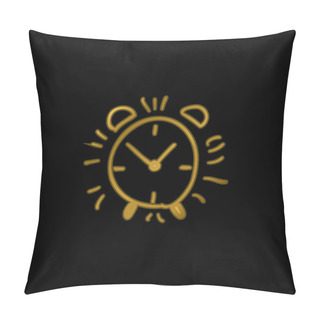 Personality  Alarm Clock Hand Drawn Outline Gold Plated Metalic Icon Or Logo Vector Pillow Covers