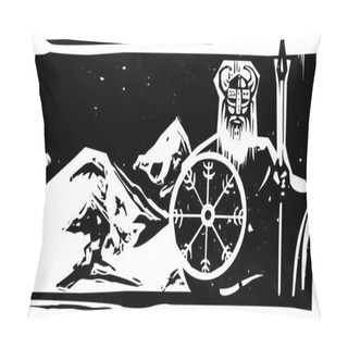 Personality  Woodcut Viking And Mountain Pillow Covers