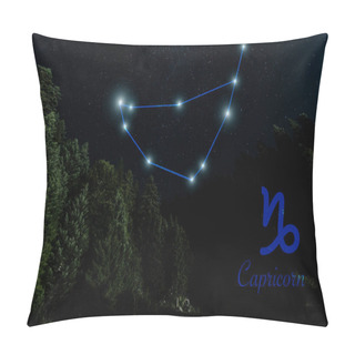 Personality  Dark Landscape With Night Starry Sky And Capricorn Constellation Pillow Covers