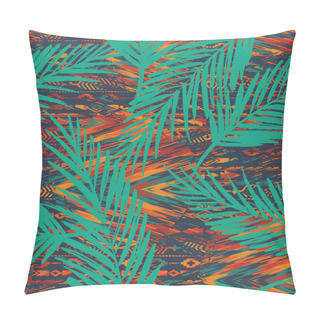 Personality  Tribal Ethnic Seamless Pattern With Geometric Elements And Palm Leaves. Pillow Covers