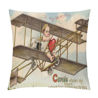 Personality  A Vintage Valentine Card With Cupid Flying An Airplane With A Stolen Heart Pillow Covers