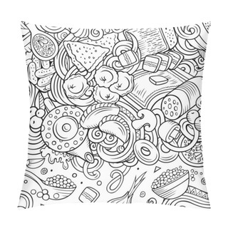 Personality  Cartoon Vector Doodles Slavic Food Frame. Line Art, Detailed, With Lots Of Objects Background. All Objects Separate. Sketchy Ukrainian Cuisine Funny Border Pillow Covers