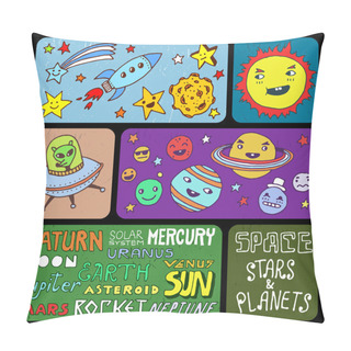 Personality  Solar System Doodle Banners. Pillow Covers