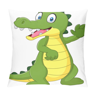 Personality  Cartoon Funny Crocodile Waving Hand Isolated On White Background Pillow Covers