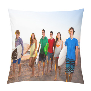Personality  Surfer Teen Boys Girls Group Walking On Beach Pillow Covers