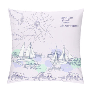 Personality  Background With Ships And Waves Pillow Covers