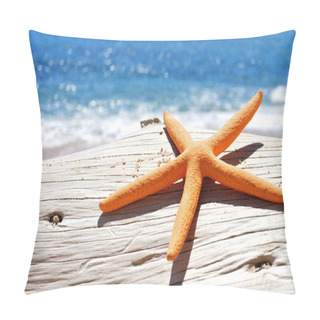 Personality  Orange Seastar On An Old Washed-out Tree Trunk Pillow Covers