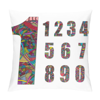 Personality  Set Of Number With Hand Drawn Abstract Doodle Pattern. Pillow Covers