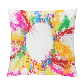 Personality  Circle Frame Of Multicolored Traditional Powder, Isolated On White, Holi Festival Pillow Covers