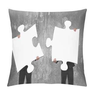 Personality  Two Business People Assembling White Jigsaw Puzzles With Concret Pillow Covers