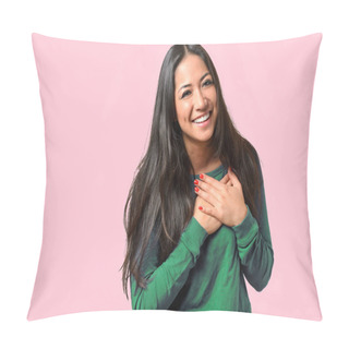 Personality  Young Woman Showing Her Heartfelt Gratitude Pillow Covers