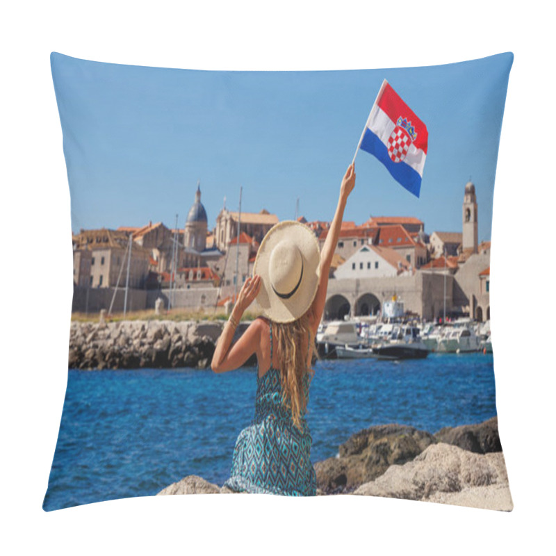 Personality  Beautiful panoramic view of beach and Dubrovnik city landscape- travel, vacation, tour tourism in Croatia pillow covers