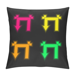 Personality  Arrow With Two Straight Angles Four Color Glowing Neon Vector Icon Pillow Covers