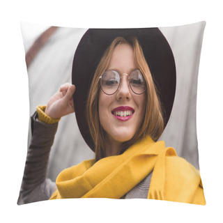 Personality  Girl In Eyeglasses, Fedora Hat  Pillow Covers