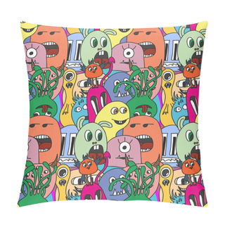 Personality  Doodle Monsters Seamless Pattern. Pillow Covers