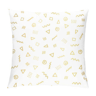Personality  Gold Foil Abstract Doodle Shapes Seamless Vector Background. Shiny Metallic Golden Triangles, Twirls, Squares, Dots On White. Retro Memphis Style Design For Party Invitation Card, Celebration, Wedding Pillow Covers