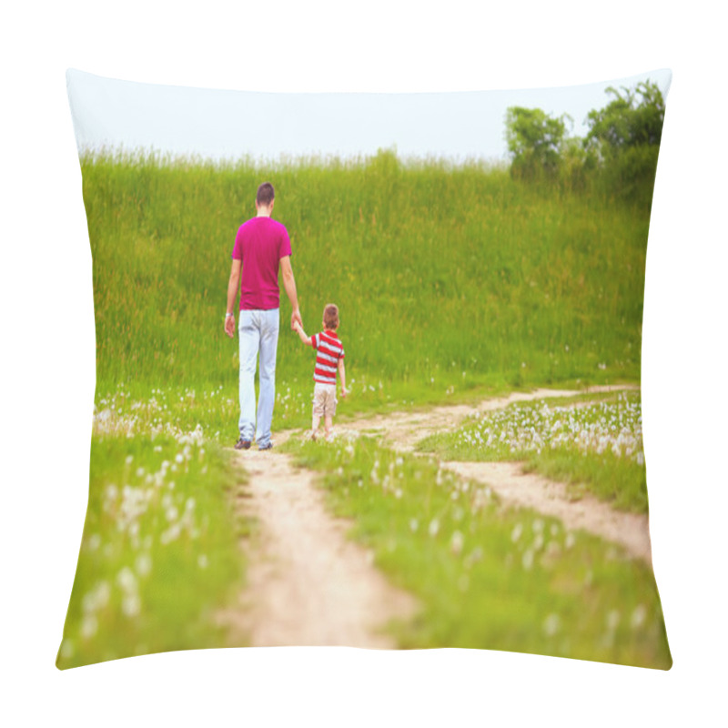 Personality  father and son walking rural footpath pillow covers