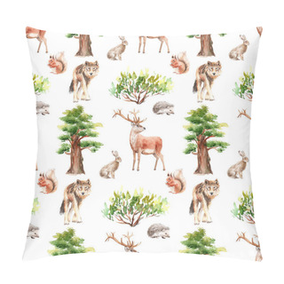 Personality  Watercolor Forest Seamless Pattern With Animals And Plants Pillow Covers