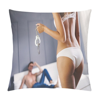 Personality  Playful Sexy Couple In Love Affectionate In The Morning Pillow Covers