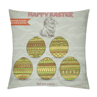 Personality  Retro Easter Card With Bunny And Eggs Pillow Covers