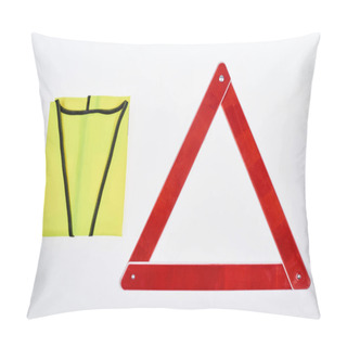 Personality  Top View Of Warning Triangle And Reflective Vest Isolated On White Pillow Covers