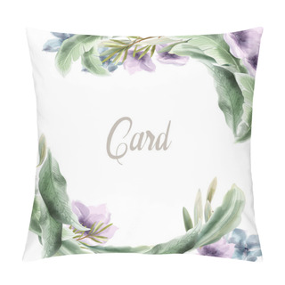 Personality  Green Card Leaves Vector Watercolor. Summer Round Tropic Botanical Posters Pillow Covers