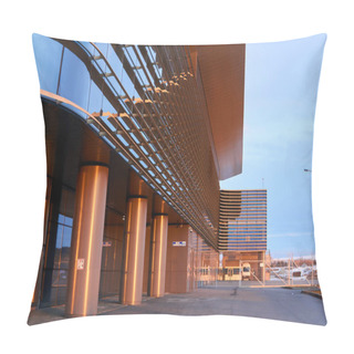 Personality  Perm, Russia - March 21, 2020: Fragment Of The Building Of The New Terminal Of Perm International Airport Bolshoye Savino Pillow Covers