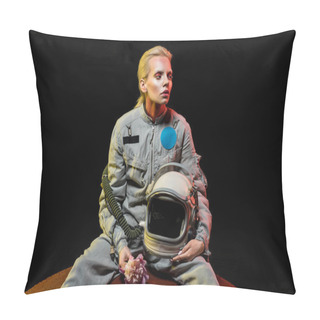 Personality  Fashionable Cosmonaut In Spacesuit With Helmet And Flower Sitting On Planet In Universe Pillow Covers