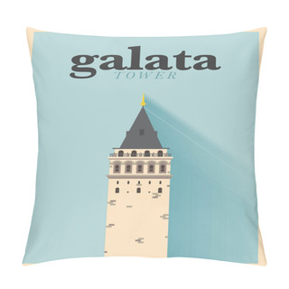 Personality  Landmark Design Of Istanbul, Turkey, Galata Tower,  Vector  Pillow Covers