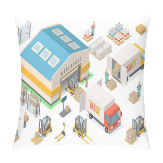 Personality  Isometric Warehouse Icon Set, Scheme, Logistic Concept Pillow Covers