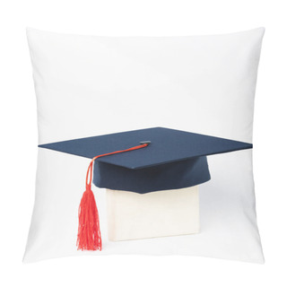 Personality  Blue Graduation Cap With Red Tassel On Book On White Background Pillow Covers