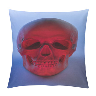 Personality  Spooky Human Skull In Red Lighting On Blue Background, Halloween Decoration Pillow Covers