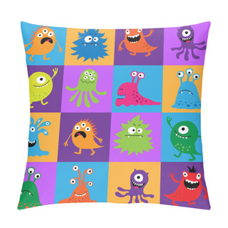 Personality  Seamless Pattern With Colorful Monsters In Squares Pillow Covers