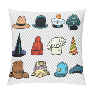 Personality  Hat Set Collection On Isolated Background Pillow Covers