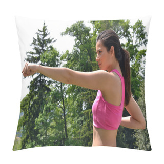 Personality  Fitness Woman Training. Pillow Covers