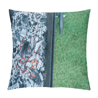 Personality  Top View Of Barbecue With Burning Hot Coals And Ash Pillow Covers