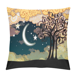 Personality  Cartoon Style Landscape With Tree And Moon Pillow Covers