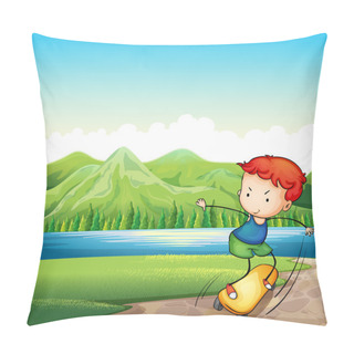 Personality  A Young Man Skateboarding At The Riverbank Pillow Covers