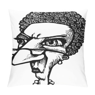 Personality  Woodcut Illustration Of Uptight Woman Librarian Face Pillow Covers