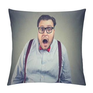 Personality  Chubby Man In Short And Glasses With Shocked Face Expression Pillow Covers