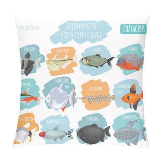 Personality  Freshwater Aquarium Fishes Breeds Icon Set Flat Style Isolated O Pillow Covers