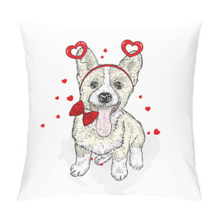 Personality  Funny Dog In Accessories With Hearts. Vector Illustration For A Postcard Or A Poster, Print For Clothes. Valentine's Day, Love And Friendship. Pillow Covers