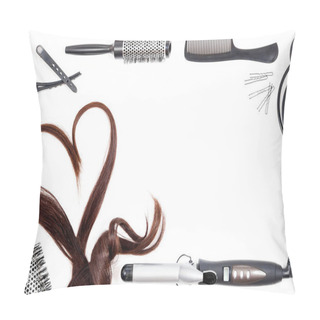 Personality  Hair, Combs And Hairdressing Tools On White Isolate Pillow Covers