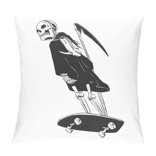 Personality  Grim Reaper Skater - Funny Skeleton - Gothic Monster - Black And White Pillow Covers