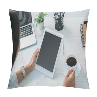 Personality  Cropped View Of Woman Holding Digital Tablet With Copy Space  Pillow Covers